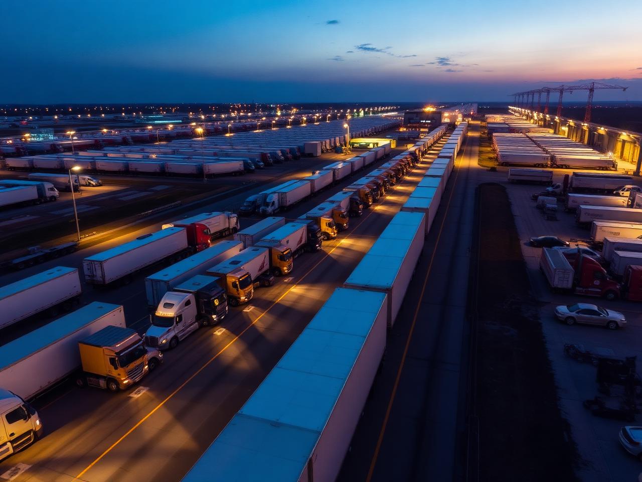 Freight logistics hub at dusk